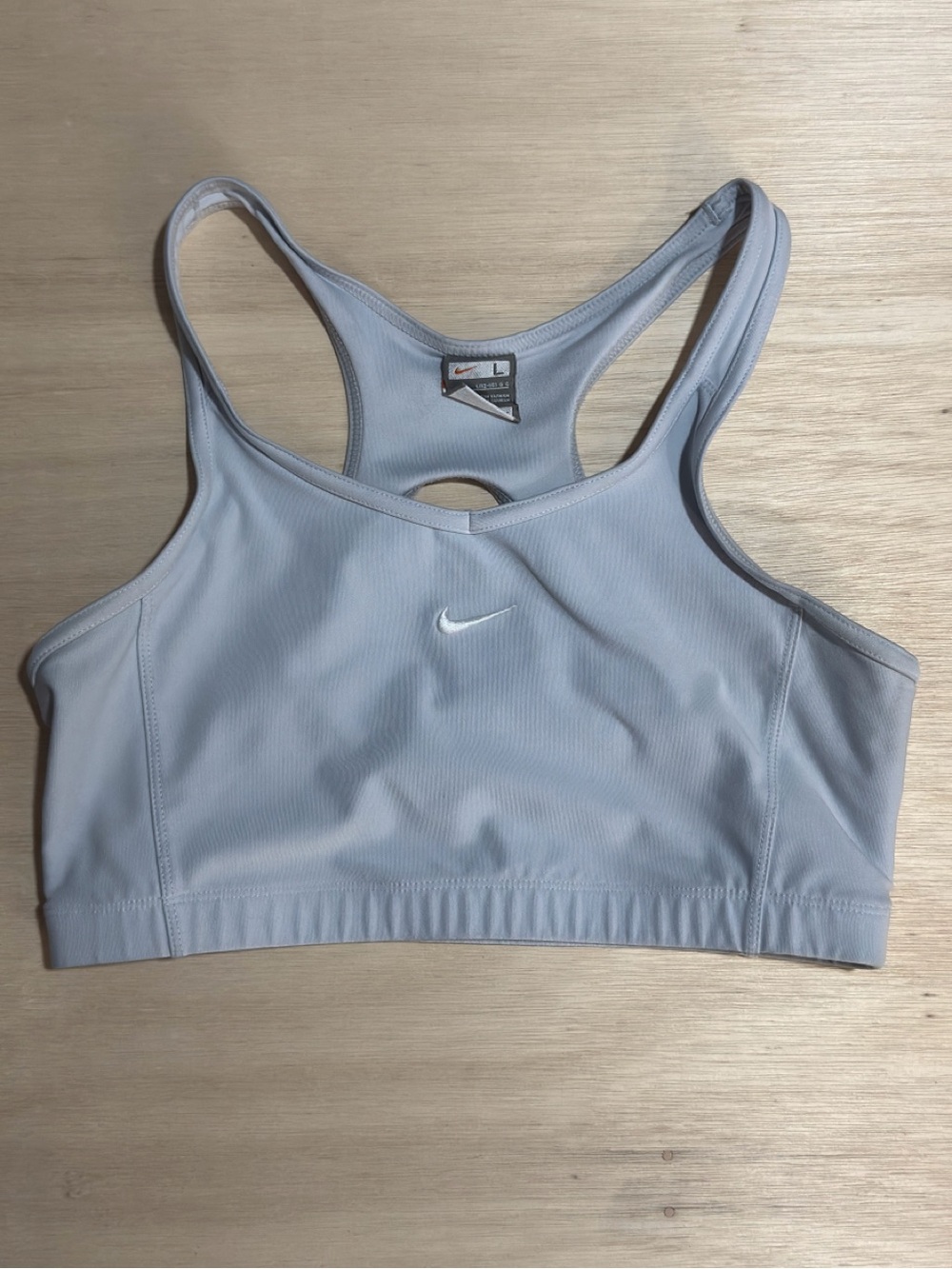 Nike Pale Blue Racerback Sports Bra with White Swoosh